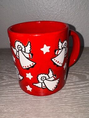VINTAGE WAECHTERSBACH GLOSSY RED STARRY ANGELS CERAMIC MUG 12 OZ